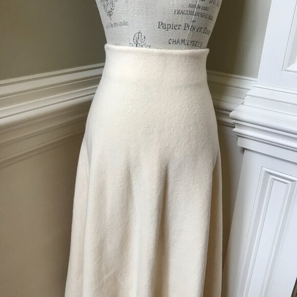 Jil Sander High Rise Midi Skirt Womens 42 US 12 Cream Boiled Wool Zipper A-Line - Picture 6 of 15